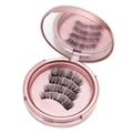 Pink magnetic eyelash case with four pairs of natural lashes and a built-in mirror - P02