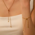 Elegant 18k gold plated snake chain necklace and bracelet set with adjustable drawstring - Vertical Set (C602-C605)