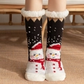 Chaussettes de Noël en peluche avec motif bonhomme de neige et revers en fausse fourrure - 35-42 / Bonhomme de Neige Noir