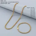 Goldenes Edelstahl Box-Ketten-Set mit 4mm Breite Halskette und Armband Größentabelle - 4mm / Armband (20cm) / Gold