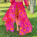 Jupe de plage haute en imprimé géométrique rose et orange avec fente latérale - Taille unique / Bottoms