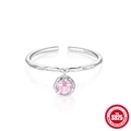 Bague S925 argent massif ajustable avec pendentif zircon rose et effet martelé - Pendentif en Pierre Ronde Rose
