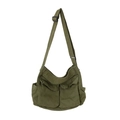 Legergroene canvas crossbody tas met meerdere opbergzakken en verstelbare riem - Groen