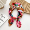 70cm elegant floral silk square scarf with colorful print for hair and neck styling - Blush Floral