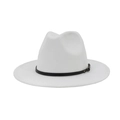 Classic white wool fedora hat with black leather band and gold metal buckle detail - M / White