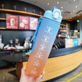Blue and orange gradient sport water bottle with time markings and handle strap - 1000ml / SH-2212 Blue