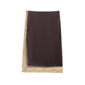 Dark brown satin skirt with light beige lace trim detail on a clean white background - XS / Dark Brown Midi Skirt
