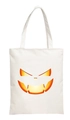 Detail of white canvas tote bag featuring a 2D digital orange glowing pumpkin face print - White-C