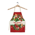 Linen Christmas apron with red Merry Christmas print and festive illustrations - Red Cartoon Characters (WQ01-12)