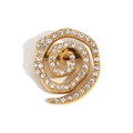 18K gold plated stainless steel swirl brooch with micro-paved white crystals on white background - White Zircon Vortex Brooch - Gold