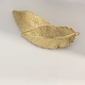 Golden feather shaped metal hair clip with detailed leaf texture and polished finish - Gold Double Leaf Barrette