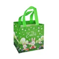 Sac cadeau de Pâques vert en non-tissé avec lapin, œufs et texte Happy Easter - XH41-Horizontal