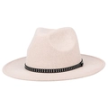 Classic fedora hat in cream wool felt featuring a black studded band on white background - Mixed Beige