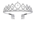 Elegante corona tiara di compleanno argento con strass scintillanti e pettini per capelli - Corona / Argento