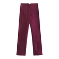 Pantaloni donna a vita alta in raso magenta con taglio dritto per la primavera - XS / Pantaloni e gonne / Rosso Viola Chiaro