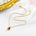 Elegante goudvergulde roestvrijstalen slangenketting met zwarte steen schelphanger - Zwart