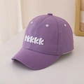 Close-up of purple cotton baseball cap with white 3D OKKKK embroidery and needlework - 48-52cm (2-6 Years) / Purple