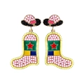 Detail of pink beaded cowboy hat and colorful enamel boots earrings with gold finish - Style 7 Pink Boot