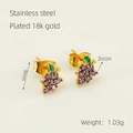 Grape-shaped stainless steel stud earrings with purple zircons and 18k gold plating - 18K Gold / Purple Grape (Gold)