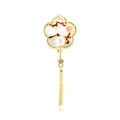 Vintage-Brosche mit Pflaumenblüten-Design, Goldfransen und weißen Perlen - Pflaumenblüte