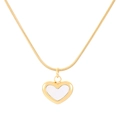 Elegant gold snake chain necklace featuring a white heart pendant with metallic gold border - Gold Chain White Heart Pendant (KN236541-HR)