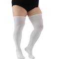 Plus size white thigh high stockings with wide ribbed elastic cuffs for a secure fit - Plus Size / White