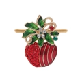 Christmas holly berry wreath napkin ring with green leaves and red crystals in gold finish - Golden Rhinestone Wreath Style (Z1001-20)