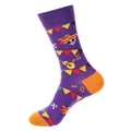Lila Socken zum Tag der Toten mit Totenkopfmustern und orangefarbenen Kontrastdetails - 1367-Violette Mexiko-Party