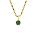 Golden box chain necklace featuring a round green gemstone birthstone pendant - May Green - Gold