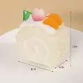 Artificial white Swiss roll cake model with pink berry and fruit slices decoration - Single - No Magnet / Off White