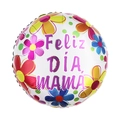 18 inch round Feliz Día Mamá foil balloon with colorful floral pattern on white background - 18 Inch White Cluster Floral Round Happy Mother's Day (YX226)