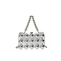 Silver acrylic box bag with polished spherical rivets and beaded top handle - Silver