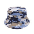 Kids camouflage bucket hat in blue and khaki cotton canvas for outdoor sun protection - One Size / Blue Camouflage