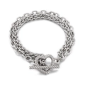 Bracelet double chaîne argenté avec fermoir à bascule en forme de cœur sur fond blanc - Style Chaîne Multicouche Fermoir Cœur (KB147716-Z)