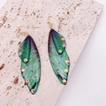Elegant green gradient S925 silver cicada wing earrings with glitter and crystals - Dreamy Green Gold
