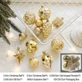 Set de adornos dorados para árbol de Navidad con bolas, estrella y pequeñas cajas de regalo - Dorado/Caja