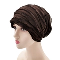 Women's pleated cotton beanie in dark brown breathable fabric for casual daily wear - Regular Thin Style / Coffee