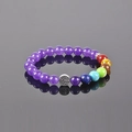 Purple beaded bracelet with a silver Tree of Life charm and colorful chakra stones - Imitation Amethyst Tree of Life 7 Chakra Bead Bracelet