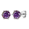 Detail of S925 sterling silver 6-prong earrings with round cut purple moissanite stones - Stud Earrings / 1 Carat x 2 / Red-Purple (1CT*2)