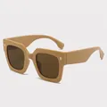 Chic beige square sunglasses with brown lenses and golden metal accents on frame - Tea Frame Tea Lens