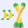 Breathable mid-calf socks with creative yellow and green pineapple fruit pattern - Pineapple Style