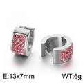 Silberne Edelstahl-Creolen mit rosa Zirkonia-Steinen, Größe 13x7mm, 6g Paar - Silber-Rosa Stein (KE108255-TGD)
