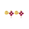 S925 silver four-leaf clover stud earrings with rose red crystals and gold finish - 925 Silver / Gold (Rose Red Stone)