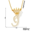 Golden crown letter J necklace with cubic zirconia paving and dimensions marked - I Style (N00203J-G--I)