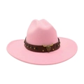 Cappello da cowboy rosa con fascia in pelle marrone e ornamento a teschio di toro - Rosa