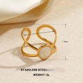 Gold plated stainless steel crisscross ring with white shell inlay and open design - Intertwined Lines Mother Of Pearl Style (ZN858)