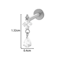 Silver titanium piercing stud with square and teardrop clear cubic zirconia drop - Square with Teardrop Zirconia (T2537-7# Silver)
