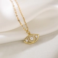 Elegante collana con ciondolo malocchio placcato oro con perle e zirconi brillanti - Modello con perla grande