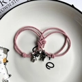 Braccialetti di coppia intrecciati rosa con ciondoli astronauta in argento e magnetici - Rosa - Magnete a Cuore Argento