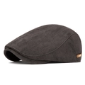 Gorra retro marrón oscuro en tejido de sarga con detalle de etiqueta de cuero - Negro